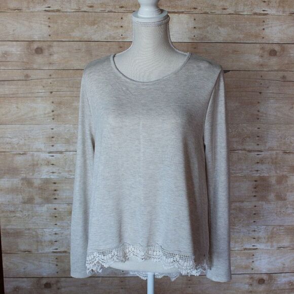Altar'd State Oatmeal Lace Trim Top - Picture 1 of 4